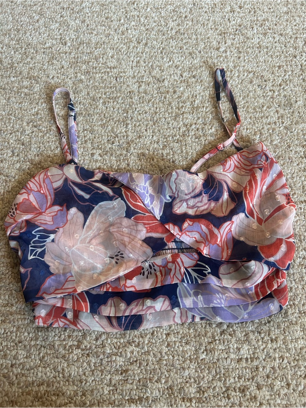 Lulu's Navy, Coral and Lavender Floral Crop Cami